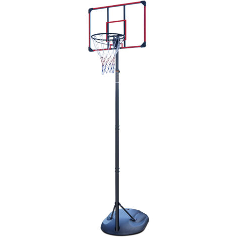 Panier de Basket Extérieur à Hauteur Réglable (2.3m à 2.8m), avec Roulettes, Panier Anti-Amorti et Panneau Robuste, Motif Rouge, pour Jeunes et Adultes (1/4)