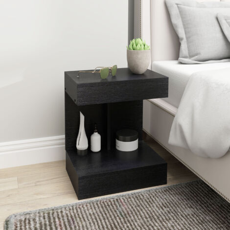 Table de Chevet avec Tiroirs et Étagère, 40x30x46 cm Noir, Table d'Appoint et de Nuit avec Rangement pour Chambre et Salon, Design Moderne (1/4)