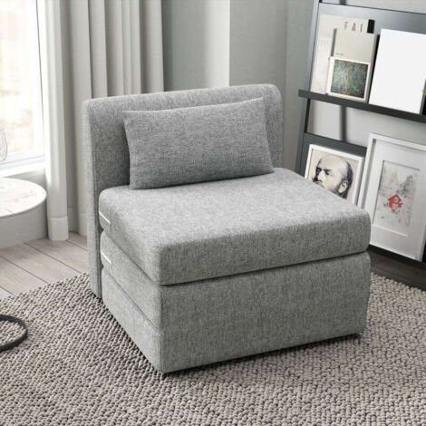 Fauteuil Chauffeuse Pliant 3-en-1 avec Coussin et Matelas Dépliant, Convertible en Lit pour Invités, Confortable pour Salon, Bureau ou Chambre d'Appoint, Gris (1/5)