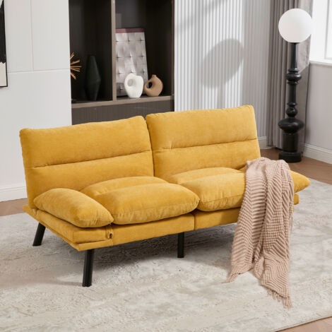 Canapé Deux Places Moderne en Chenille au Design Ergonomique, Dossier et Accoudoirs Réglables avec Siège Perméable à l'Air et Pieds en Métal pour un Confort et une Stabilité Optimaux, Jaune