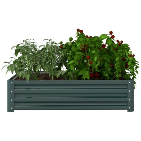 Outsunny Letto per Orto Rialzato a Fondo Aperto con Rivestimento Impermeabile, Letto da Giardino in Acciaio Zincato, 120x120x30 cm, Verde
