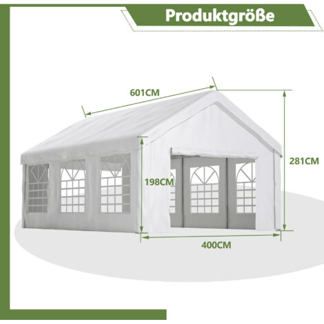 Garage Tente Voiture 4x6m, Portes Roulantes Avant/Arrière, Construction Renforcée Anti-Intempéries, Toit et Parois Amovibles
