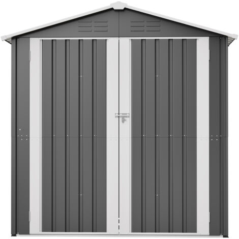 Abri Jardin Métal avec Fondation, Trous d‘Aération et Porte Verrouillable, Anti-Intempéries pour Outils, Gris, 185x142x185 cm