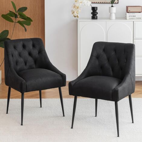 Set di 2 sedie da pranzo con gambe in metallo, sedia da cucina moderna con schienale a leva, poltrone per sala da pranzo/soggiorno (nere) (1/5)