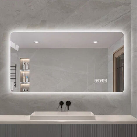 Specchio da bagno a LED 60x100 cm, resistente alla corrosione, 3 colori, luminosità regolabile, funzione antiappannamento one-touch.