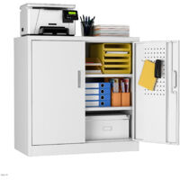 AOBABO Metallschrank mit Lochplatte und Haken, 80 cm hoch, 2 verstellbare Regalböden, geeignet für Zuhause, Büro, Garage, Schule, zum Selbstaufbau, Weiß