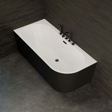 Freistehende Badewanne Capri 170 links schwarz + mattschwarzer Wasserhahn 170 x76 x58 cm, by SPALINA