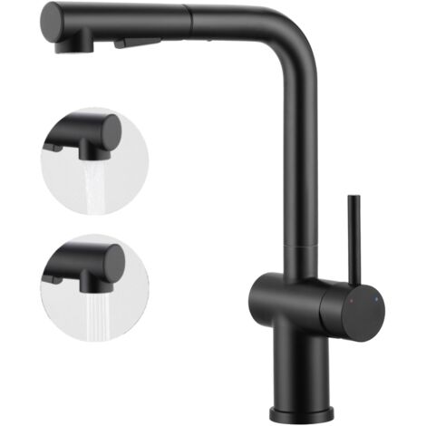 Schwarz Wasserhahn Küche Ausziehbar, MEEJEE Küchenarmatur mit Brause, Hochdruck Armatur Küche 2 Strahlarten