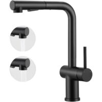 Schwarz Wasserhahn Küche Ausziehbar, MEEJEE Küchenarmatur mit Brause, Hochdruck Armatur Küche 2 Strahlarten