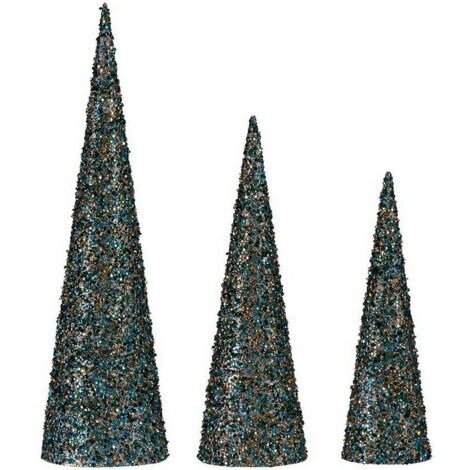Decorazione di Natale - Coni in plastica - Paillettes blu e dorate - Triangolare - Misto
