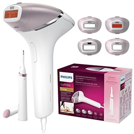 Philips Lumea Prestige BRI949/00 Dispositivo di Epilazione a Luce Pulsata con 4 accessori per ascelle, zona bikini, corpo e viso, Sensore SmartSkin + Rifinitore Satin Compact (1/4)