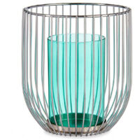 Candelabro - Argentato Blu - Metallo - Vetro - 15 x 17 x 15 cm