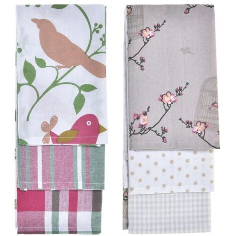 Conjunto de Trapos DKD Home Decor Flores Aves (2 Unidades) (60 x 0 5 x 40 cm)