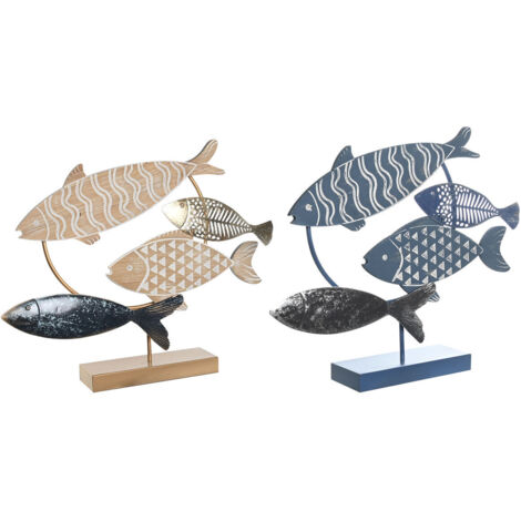 Figurina decorativa - Natural azul dorado - 53 x 9 x 45 cm - Espirales mediterráneas - 2 unidades