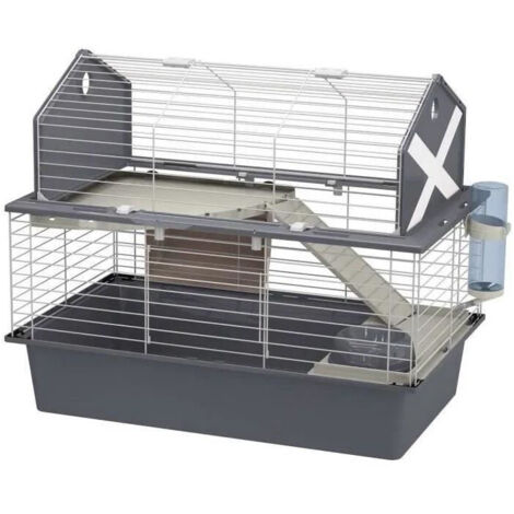 Ferplast Jaula para Conejos y Pequeños Animales Barn 80, 2 Pisos, Techo Abrible, Accesorios y Adhesivos Incluidos