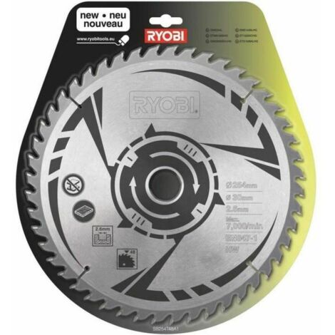 RYOBI - Hoja de carburo 48 dientes diam. 254 mm - diámetro interior 30 mm - espesor 2,6 mm para EMS254L / RTS1800 / RTMS1800... - SB254T48A1 (1/3)