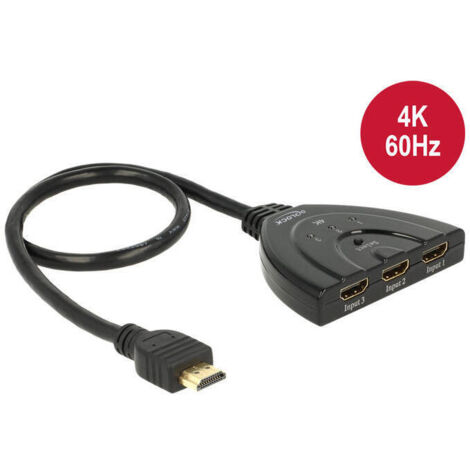 DELOCK HDMI UHD Switch 3 x HDMI in 1 x HDMI out 4K mit integriertem Kabel 50 cm (1/3)