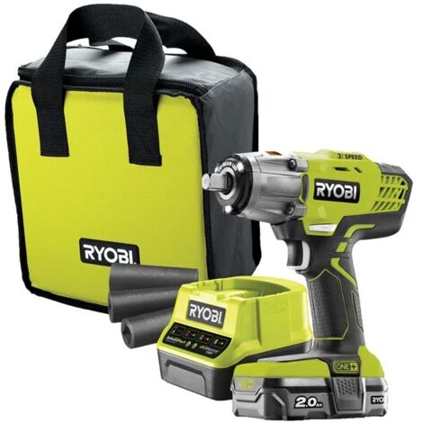 RYOBI - Schlagmaschine 18V ONE+ - 3 Modi - 1/2" Vierkantantrieb + 2 Ah Batterie, Tasche & 1/4'' Adapter - R18IW3-120S