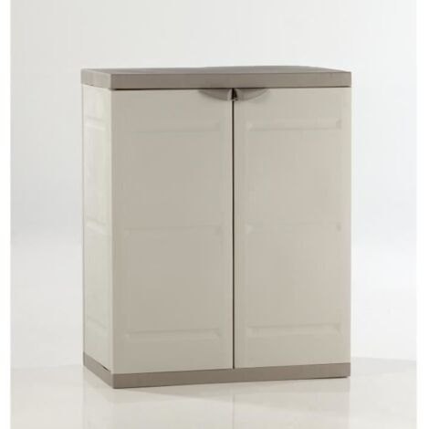 TITANIUM PLASTIKEN Armoire basse 2 portes avec etageres l70 x p44 x h88 cm Beige et Taupe Gamme TITANIUM Interieur/Exterieur (1/3)