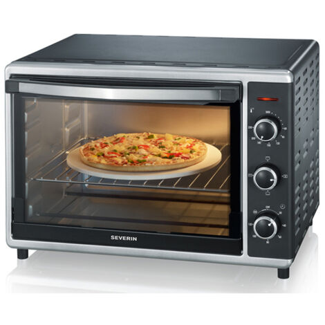 Mini-Vierer Wärmeschrank SEVERIN TO2058 mit Rotationsfunktion 42 L, Pizzastein und Drehspieß, Aufstellofen 1.800 W, Timer 120 Min, Schwarz/Edelstahl