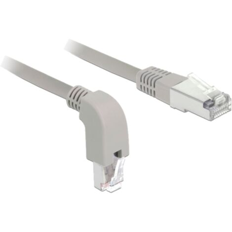DeLOCK Patchkabel RJ45 Cat.6a S/FTP, Kabel, grau, 50cm, 1x gerader, 1x unten gewinkelter Stecker (1/3)