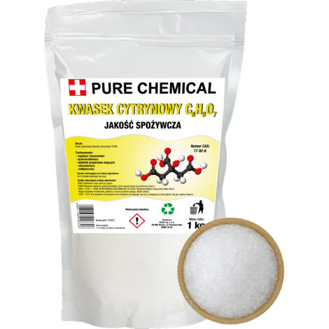 Ácido cítrico - 1 kg - Polvo cristalino - Calidad alimentaria - Multiusos