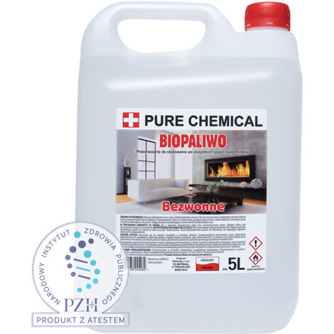 Bioetanol 5L - Incoloro - Respetuoso con el medio ambiente - Sin humos - Llama uniforme