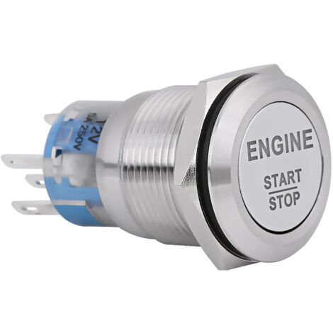 12V weißer LED-Startknopf für Automotoren, silberfarbener Edelstahl (1/5)