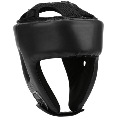 Boxhelm aus PU-Leder, Größe M, verstellbarer Kopfschutz für Sanda- und Kickbox-Training, Schwarz