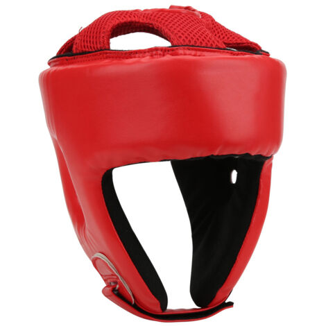 Verstellbarer Boxhelm aus PU-Leder, Kopfschutz für Sanda, Kickboxen und Selbstverteidigungstraining, Größe L, Rot