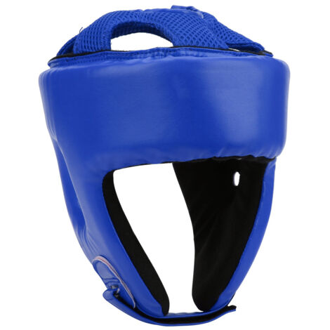 Verstellbarer Boxkopfschutz aus PU-Leder, Kopfschutz für Sanda, Kickboxen und Selbstverteidigungstraining, Größe L, Blau