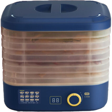 Dörrautomat mit 5 Einschüben, Timer, leisem Betrieb, Temperaturregelung, multifunktionaler Lebensmitteltrocknung, 220 V, Blau