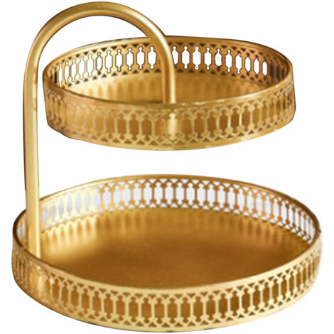 Dekoratives, doppellagiges Gebäckbrett aus Gold und Kupfer zum Servieren von Hochzeitsdesserts und Keksen (1/5)