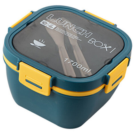 Mikrowellengeeignete 2-lagige Lunchbox aus Kunststoff, 1700 ml – Leichter, tragbarer Behälter für Salat, Obst, Büro, Picknick, Blau