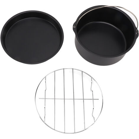 Friteusenzubehör – 18 cm große, schwarze, antihaftbeschichtete Pizzagrillplatte aus Edelstahl, spülmaschinenfest (1/5)
