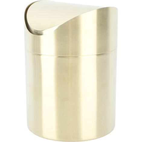 Kompakter Büroabfalleimer aus Edelstahl 304, fingerabdruckresistent, Mini-Design zur Platzersparnis, ideal für Arbeitsplatte oder Schreibtisch, goldfarben.