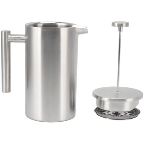 Isolierte French-Press-Kaffeekanne (1 Liter) aus rostfreiem Edelstahl, spülmaschinenfest, mit Filter