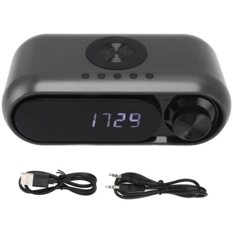 Bluetooth-Wecker mit kabellosem Ladegerät, Bluetooth-Lautsprecher, LED-Digitaluhr, FM-Radio, Eisengrau, 10 W (1/5)
