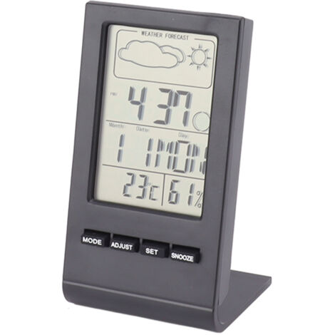 Digitales LCD-Display mit Thermometer, Hygrometer und Alarmfunktion für den Innenbereich – Wetterüberwachung mit Temperatur- und Feuchtigkeitsanzeige (schwarzes Display)