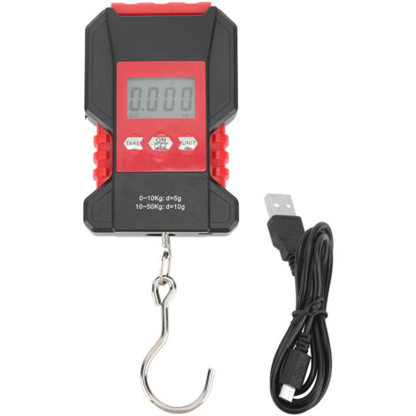 Digitale Angelwaage (bis 50 kg) mit beleuchtetem LCD-Display, USB-Ladeanschluss und Maßband für Gepäck und Reisen (1/5)