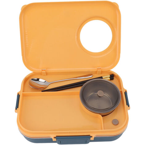 Isolierte Bento-Box aus Edelstahl 304 mit 4 Fächern (1200 ml), inklusive Suppenschüssel, Deckel, Löffel und Essstäbchen – ideal für Studenten und Büro, gelb