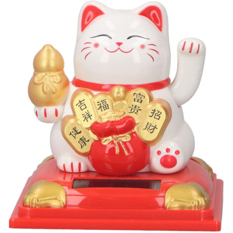 Weiße Solar-Glückskatze – Maneki-neko-Katzenfigur für Büro, Restaurant oder Auto – Modell 335A (1/5)