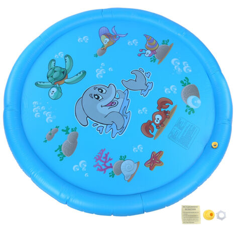Aufblasbare Wasserspielmatte 168 cm mit Delfinmotiv für Kinder, Sprinkler für Garten und Strand