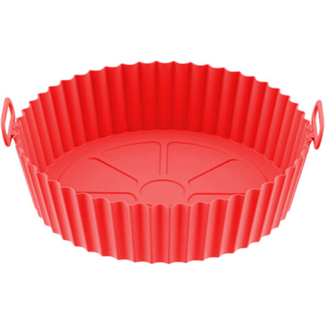 Runde Friteuseneinlage aus dickem, lebensmittelechtem Silikon, flexibel, wiederverwendbar und leicht zu reinigen, rote Farbe. (1/5)