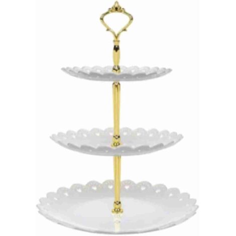 Großer, dreistöckiger, weißer Dessertständer für Wohnzimmer, Hochzeiten, Weihnachten – Luxuriöse Obstschale aus Kunststoff zur Präsentation von Kuchen (1/5)