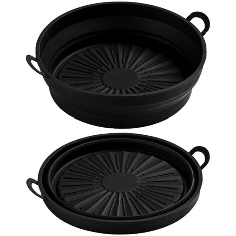 8,5 Zoll (ca. 21,6 cm) große, faltbare Silikoneinlage für Fritteusen, hitzebeständig, lebensmittelecht, rund und schwarz (1/5)
