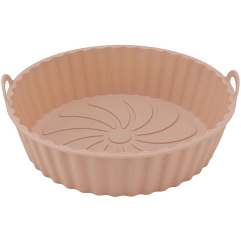 2-teiliger runder Silikon-Frittierkorb, ölbeständig, antihaftbeschichtet, wiederverwendbar mit Griffen für Fritteusen, gerade Form, rosa (1/5)
