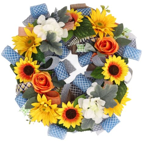 Sonnenblumenkranz, 45 cm Durchmesser, leuchtende Farben, vielseitig einsetzbar, sicher für Tür, Party, Hochzeit, Büro (1/5)