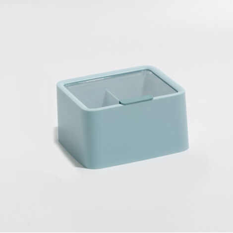 Aufbewahrungsbox für Kosmetikartikel aus Kunststoff mit Deckel, doppeltem Fach für Wattestäbchen und Zahnseide, staubdicht, blau (1/5)
