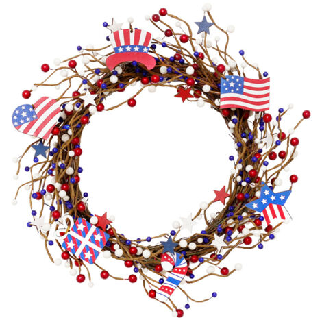 Amerikanischer Flaggenkranz mit roten und blauen Beeren zum Unabhängigkeitstag am 4. Juli (1/5)